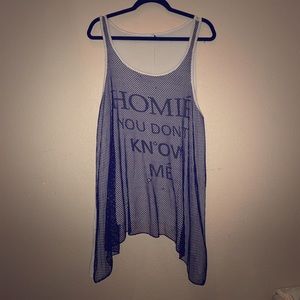 “Homie you don’t know me” layered tank top